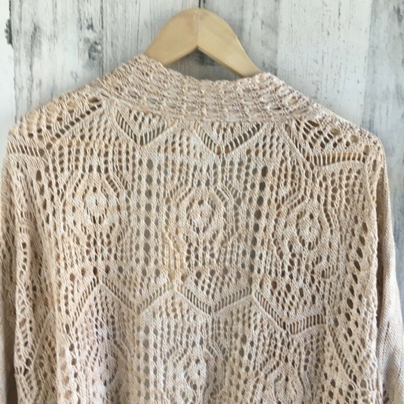 Lovestitch Long Kimono Crochet Duster Fringe Cardi - Picture 6 of 8